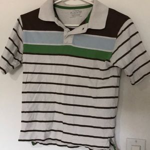 White shirt w brown stripes kids size M mid button